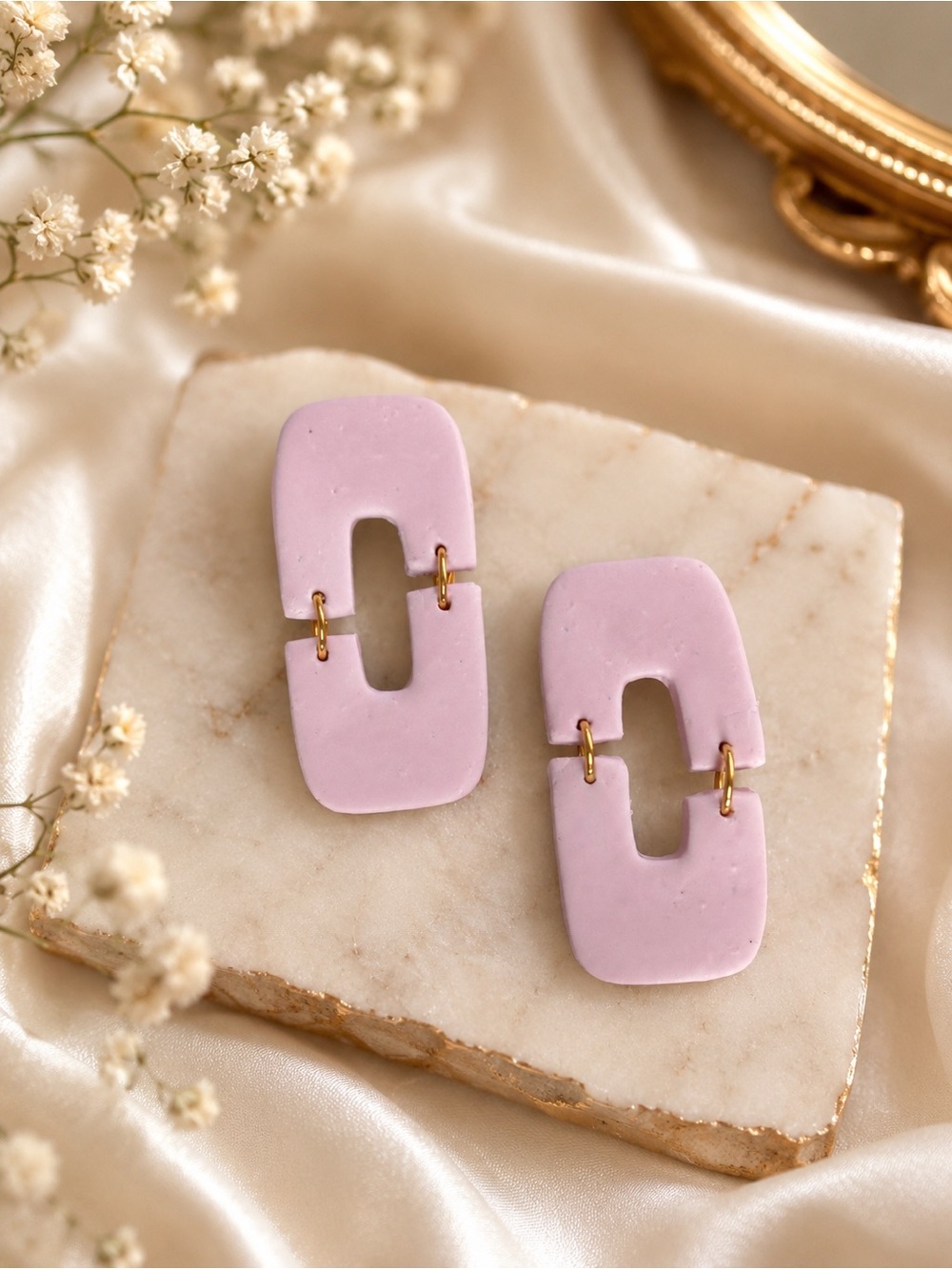 Lilac Link Drop Handmade Polymer Clay Earrings - Women Jewelry